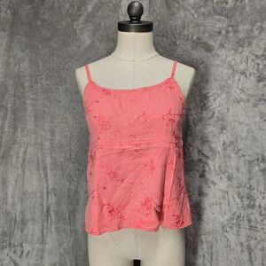 Vtg Y2K Wet Seal Cami Top Women M Pink Embroidered Coquette Cottage Boho Fairy